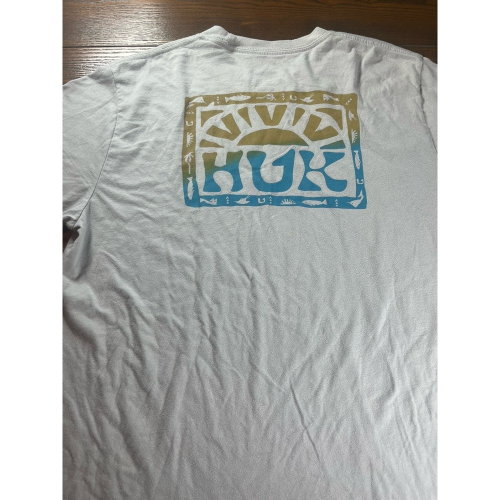 Huk T Shirt Mens Large Short Sleeve Blue Gray Logo Graphic Print Fishing Tee